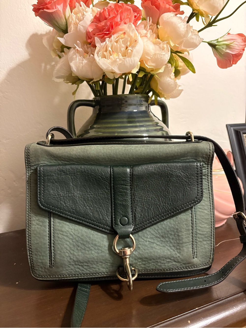 VINTAGE Rebecca Minkoff Green Two-Tone Leather Crossbody Bag